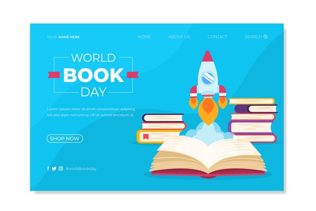 Flat world book day landing page template