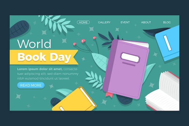 Free vector flat world book day landing page template