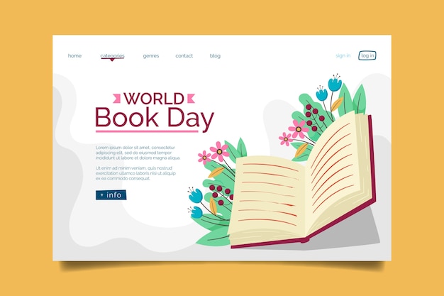 Free vector flat world book day landing page template