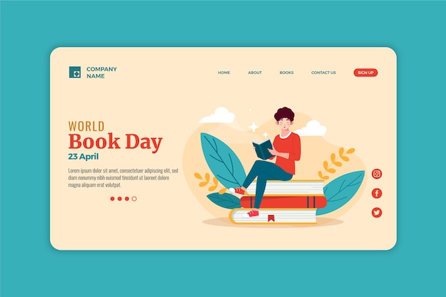 Free vector flat world book day landing page template