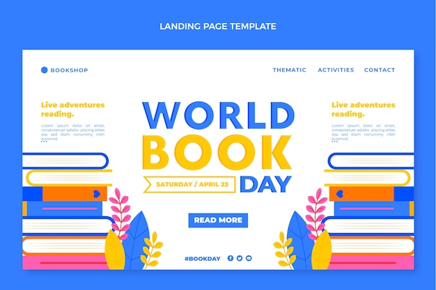 Free vector flat world book day landing page template