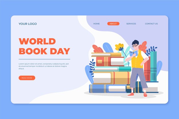 Flat world book day landing page template