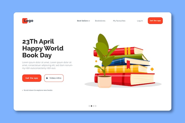 Free vector flat world book day landing page template