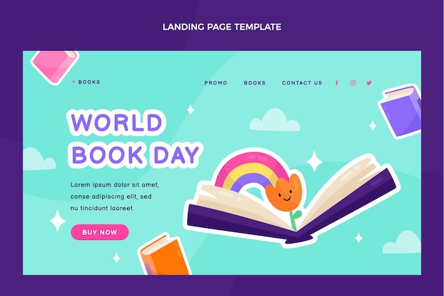 Flat world book day landing page template