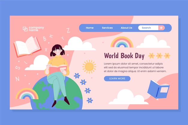 Flat world book day landing page template