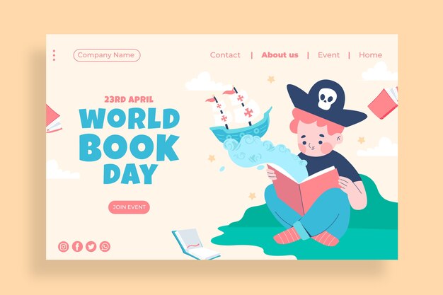 Flat world book day landing page template