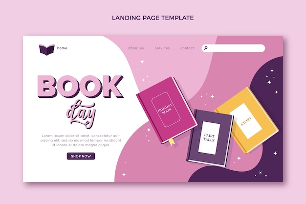 Free vector flat world book day landing page template