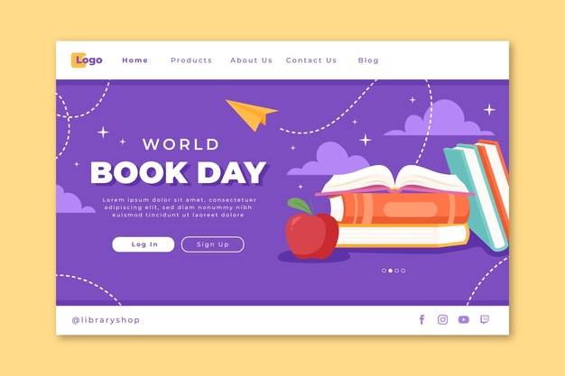 Flat world book day landing page template