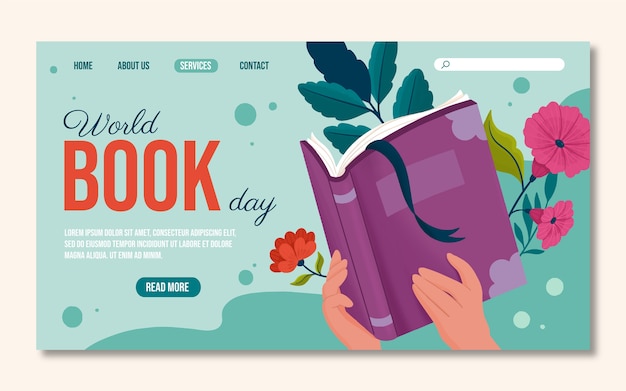 Free vector flat world book day landing page template