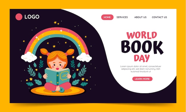 Flat world book day landing page template