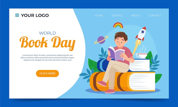 Flat world book day landing page template