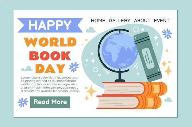 Flat world book day landing page template