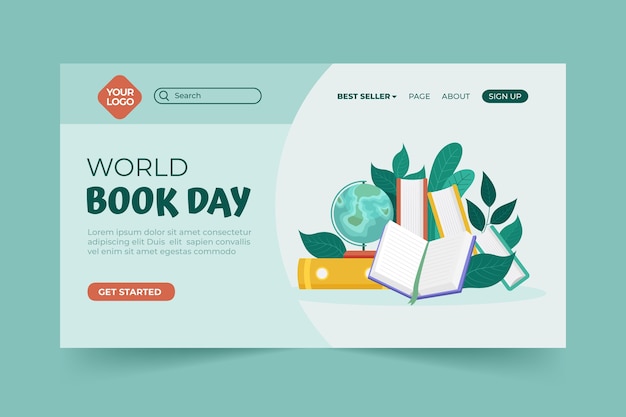 Flat world book day landing page template