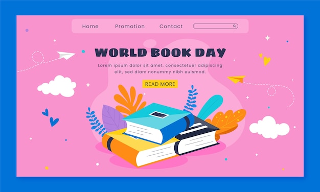 Free vector flat world book day landing page template