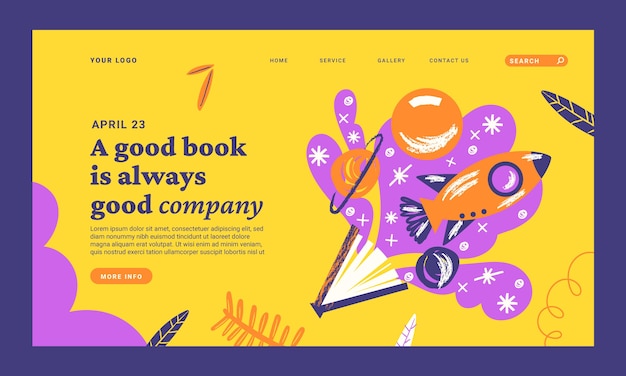 Free vector flat world book day landing page template