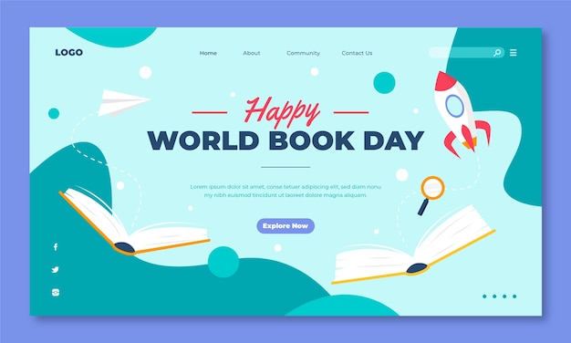 Free vector flat world book day landing page template