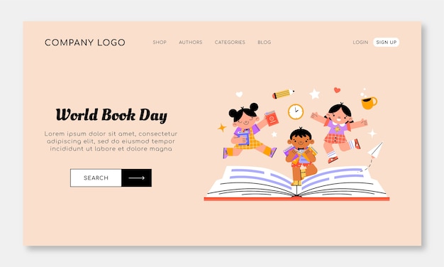 Free vector flat world book day landing page template