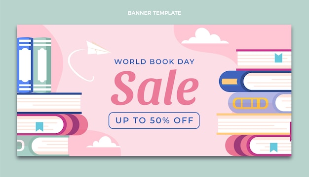 Flat world book day sale horizontal banner