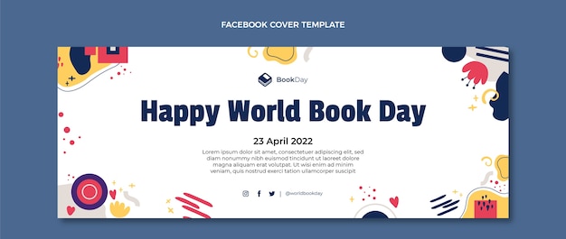 Free vector flat world book day social media cover template