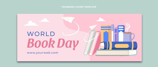 Flat world book day social media cover template