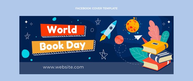 Flat world book day social media cover template