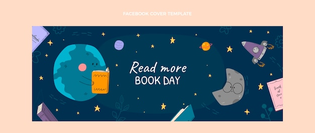 Flat world book day social media cover template