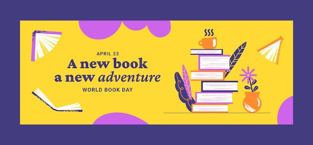 Flat world book day social media cover template