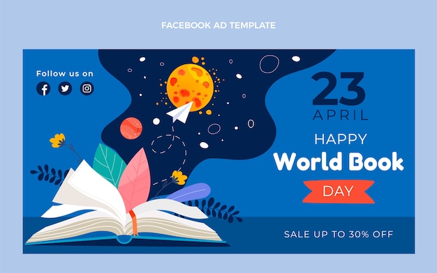 Free vector flat world book day social media promo template