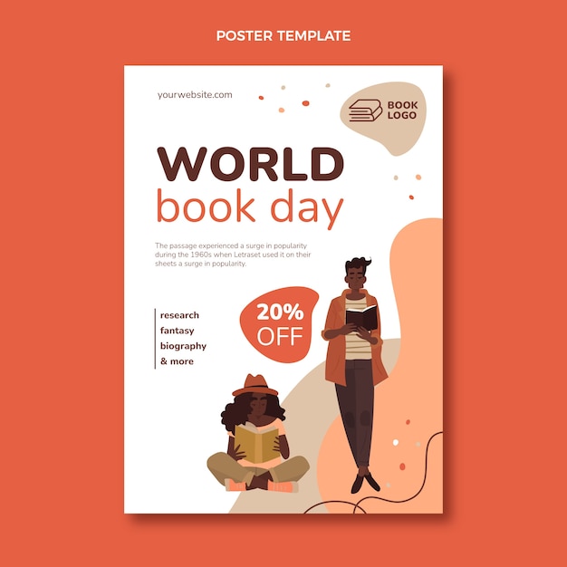 Free vector flat world book day vertical poster template