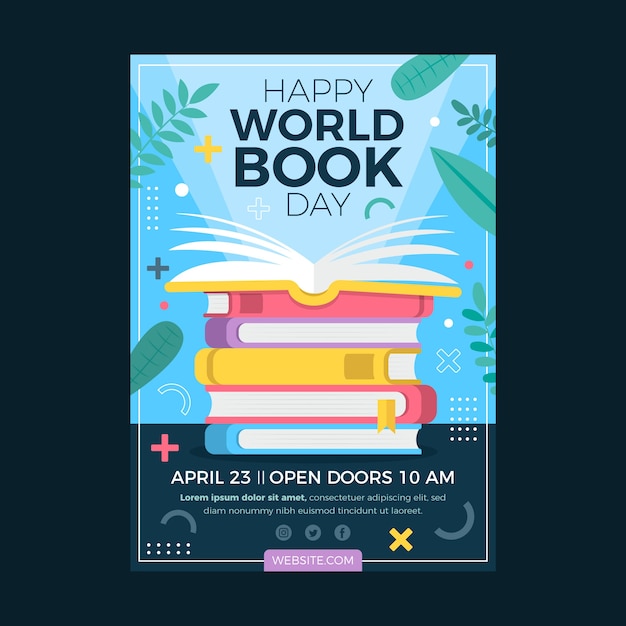 Free vector flat world book day vertical poster template