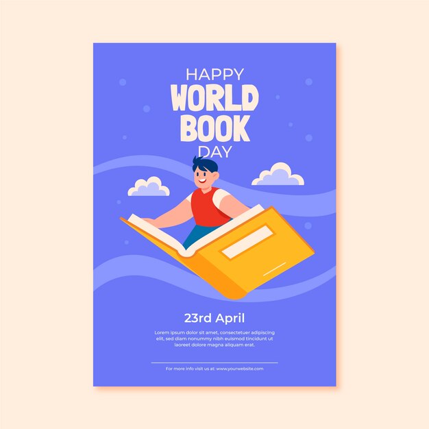 Flat world book day vertical poster template