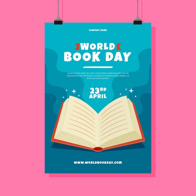 Free vector flat world book day vertical poster template