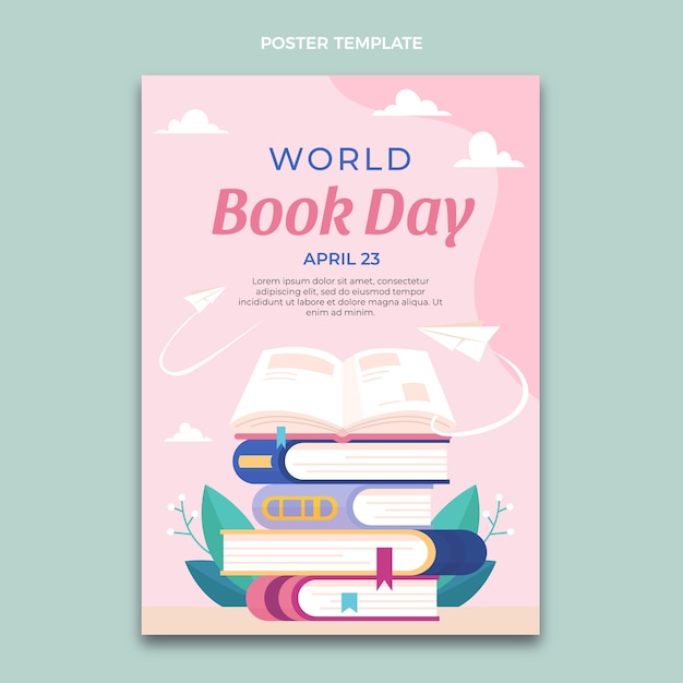 Free vector flat world book day vertical poster template