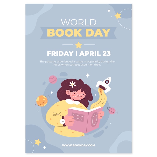Free vector flat world book day vertical poster template