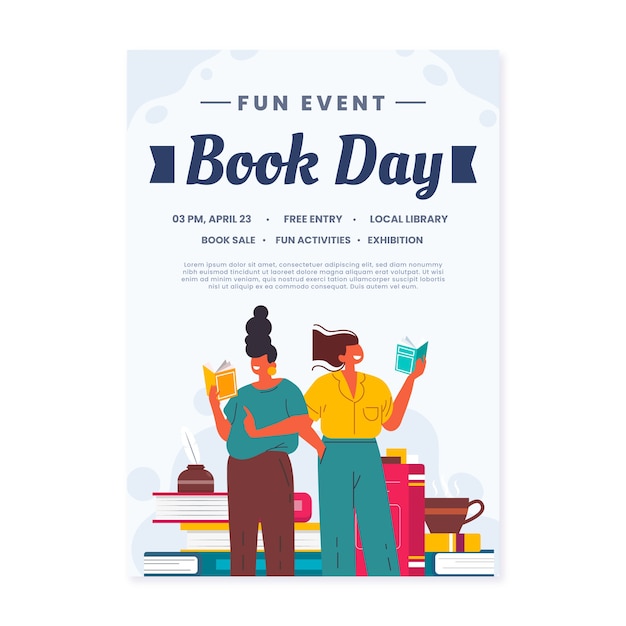 Flat world book day vertical poster template