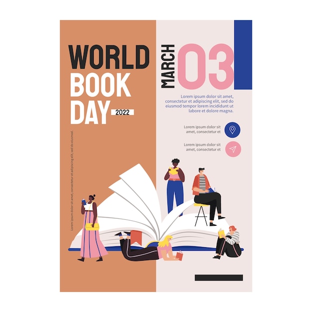 Flat world book day vertical poster template