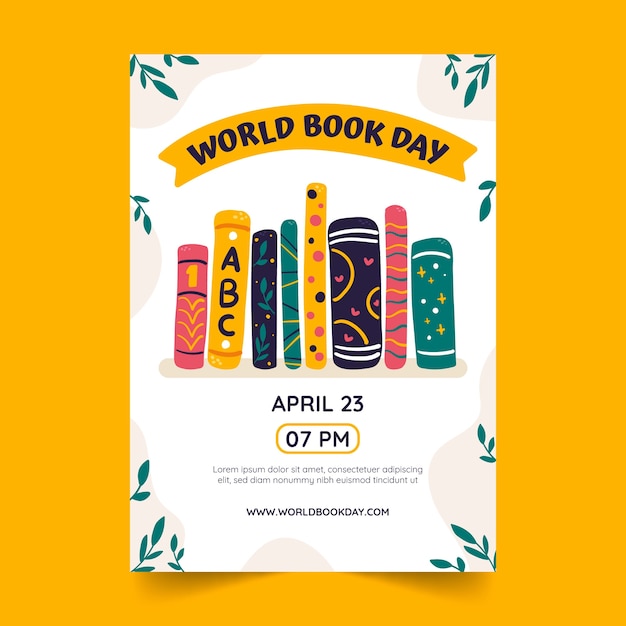 평평한 세계 책의 날 세로 포스터 템플릿