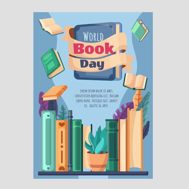 Free vector flat world book day vertical poster template