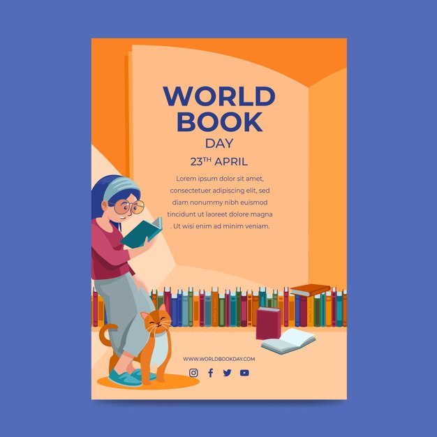 Flat world book day vertical poster template