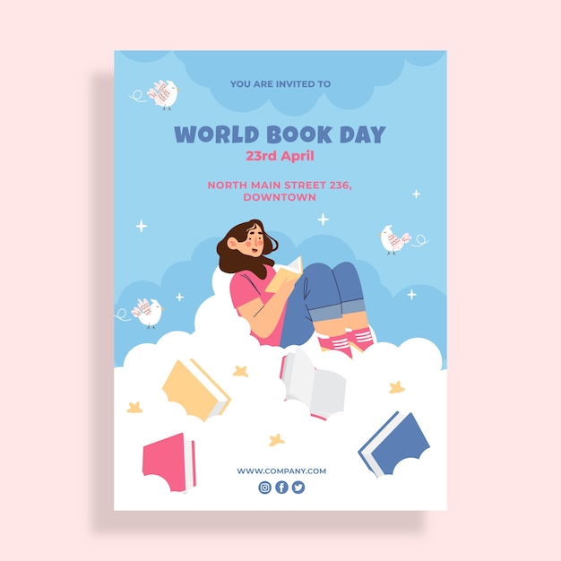 Flat world book day vertical poster template