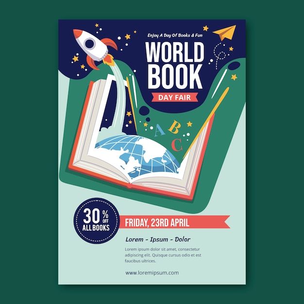 Flat world book day vertical poster template