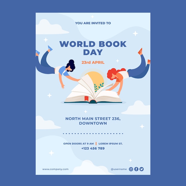 Flat world book day vertical poster template