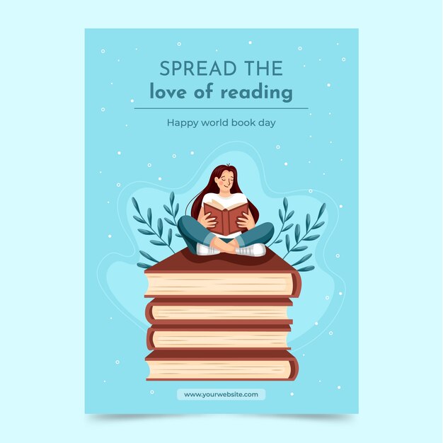 Flat world book day vertical poster template