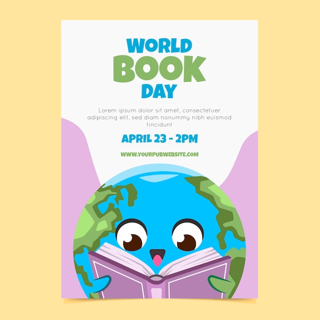 Free vector flat world book day vertical poster template