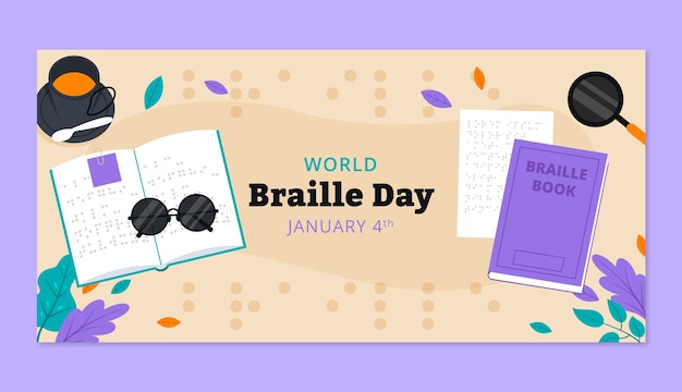 Free vector flat world braille day celebration horizontal banner template