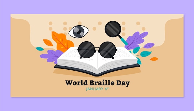 Free vector flat world braille day celebration horizontal banner template