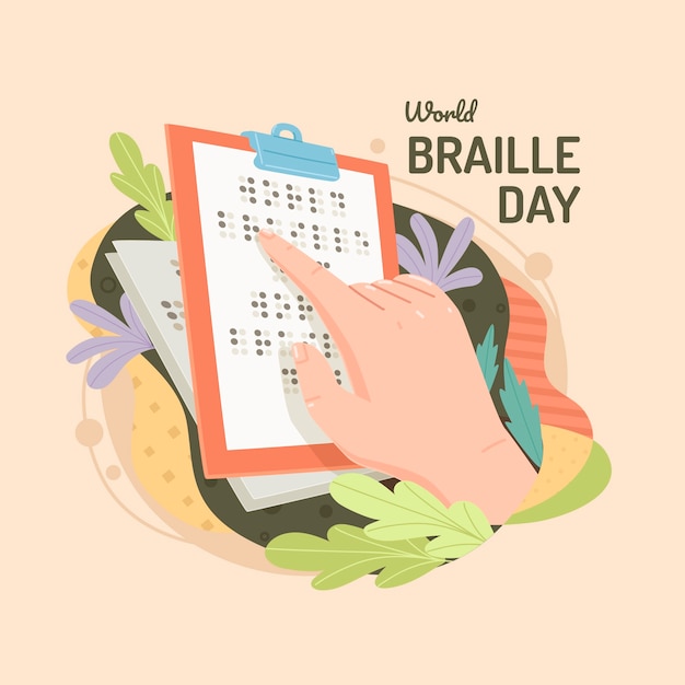 Бесплатное векторное изображение Иллюстрация празднования дня брайля в плоском мире