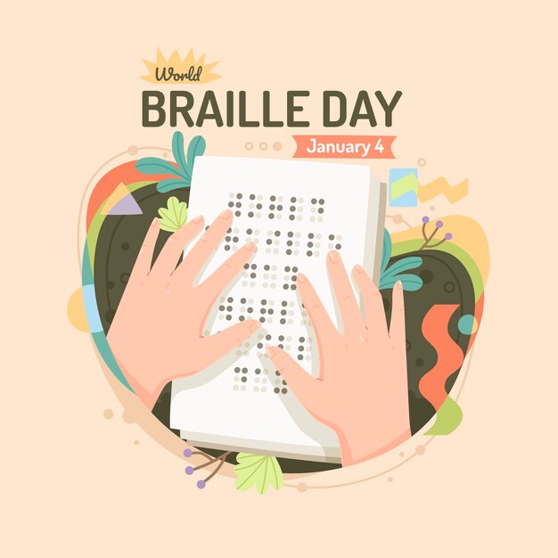 Flat world braille day celebration illustration