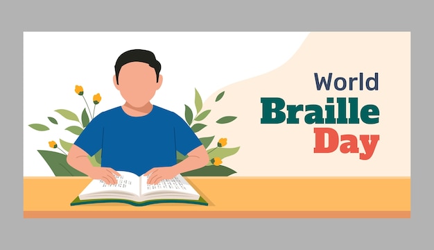 Flat world braille day horizontal banner template