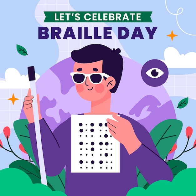 Vettore gratuito illustrazione della giornata mondiale del braille piatto